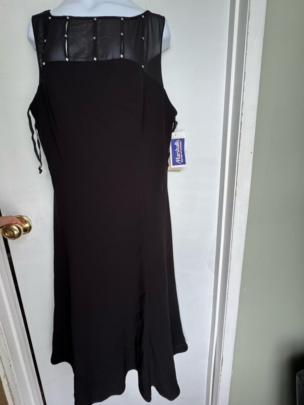 Elegant Black Sleeveless Dress with Sheer Yoke